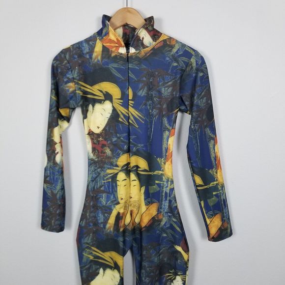 J. Lorraine Designs Kimmy Stretch Bodycon Jumpsuit In Geisha Print Size Medium - Picture 8 of 13